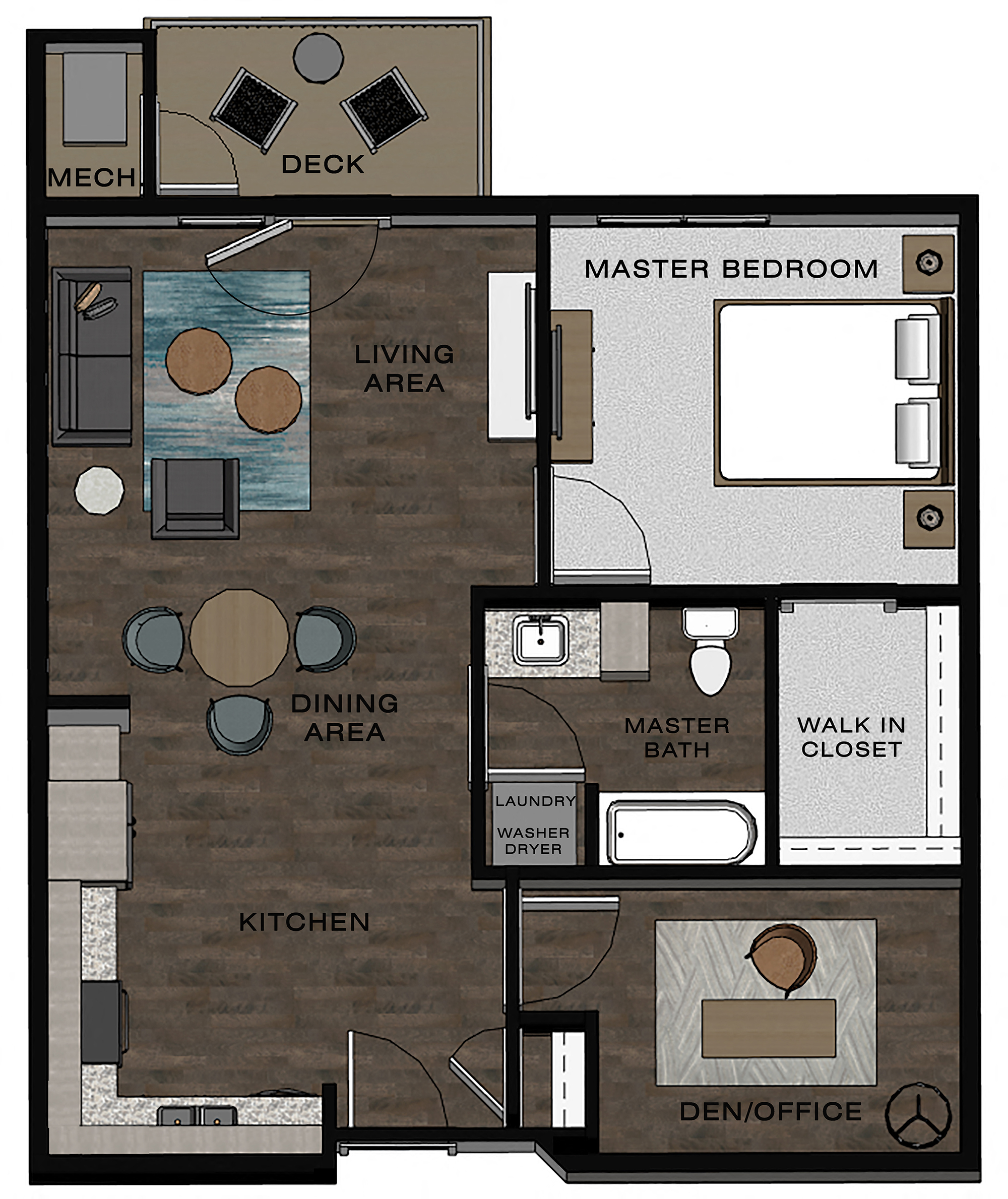 Floor plan for 1 bed, 1 bath, 824 sqft